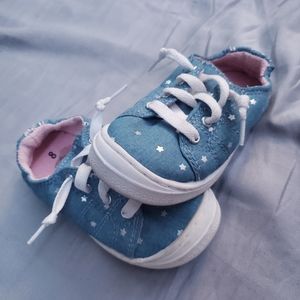 Size 8, Wonder Nation, slip-on sneaker, Blue Denim with pink inside lining